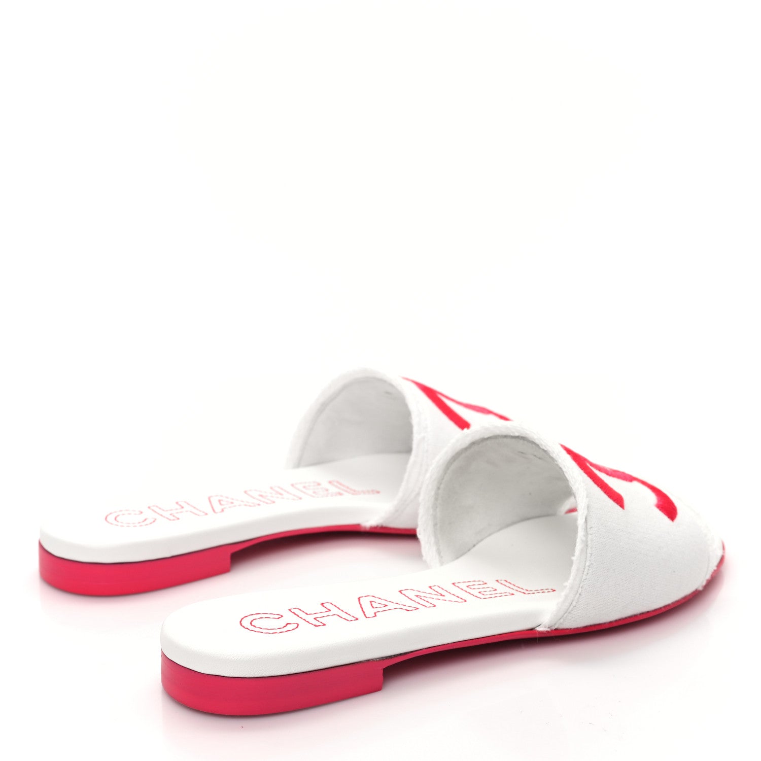 Chanel Jersey Knit CC Mules 37 White Fuchsia 4 of 9