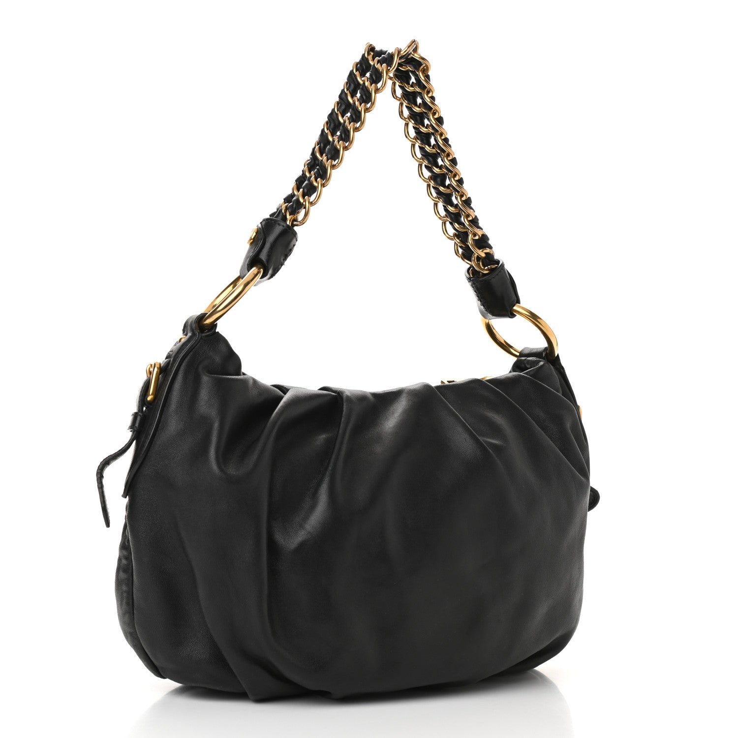 Prada Soft Calf Pleated Hobo Black 2 of 12