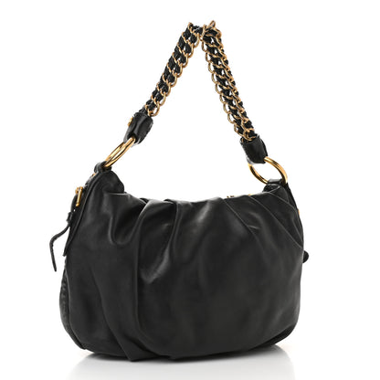 Prada Soft Calf Pleated Hobo Black 2 of 12