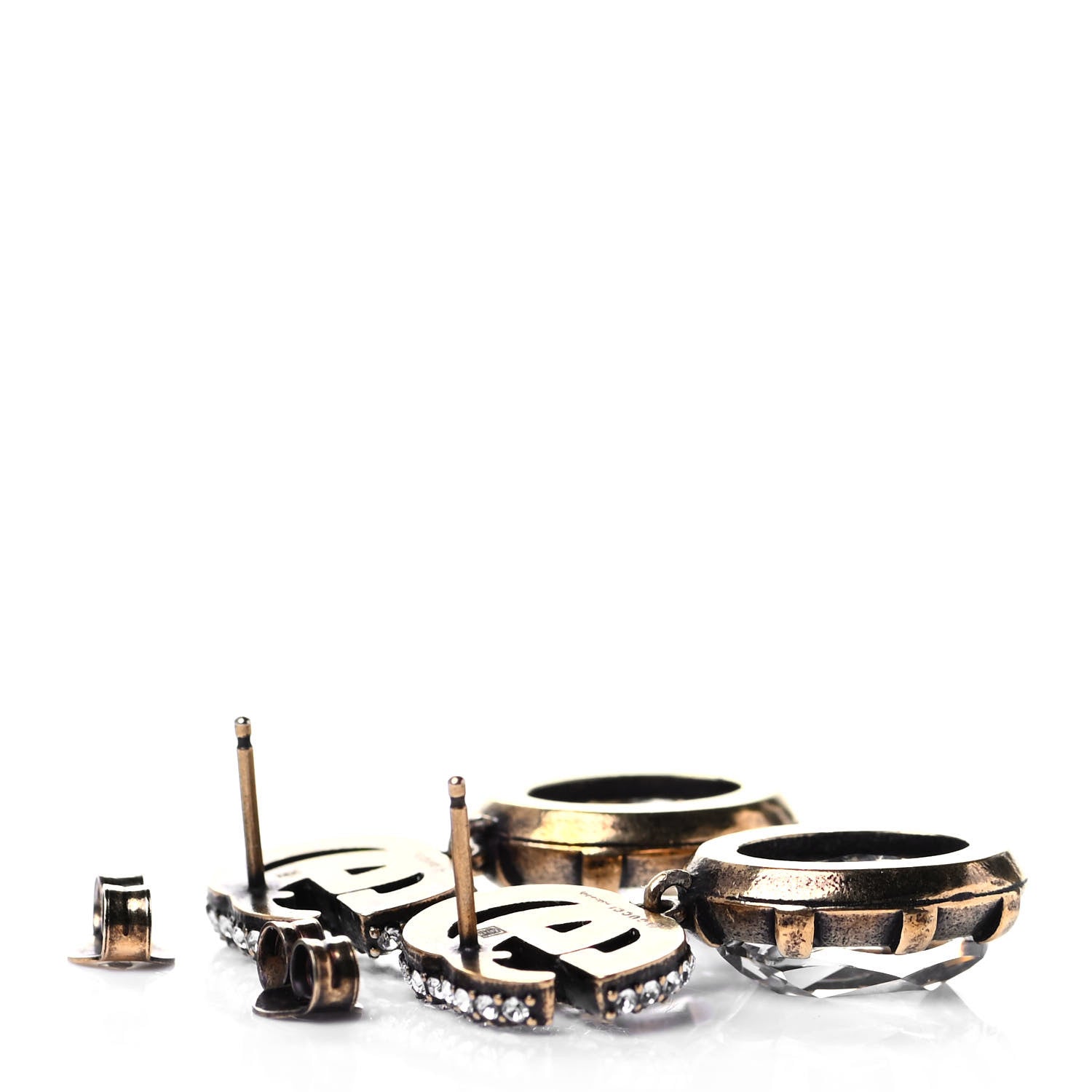 Gucci Crystal Double G Earrings Aged Gold 3 of 4