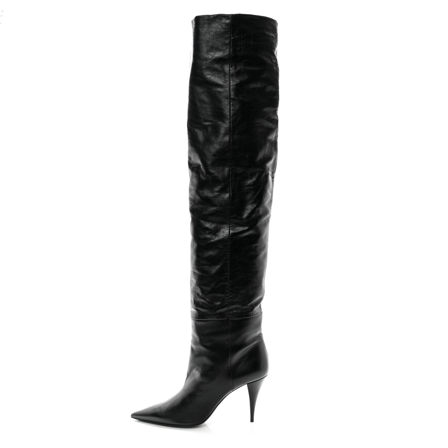 Saint Laurent Calfskin Kiki Over The Knee Boots 39 Black 1 of 7
