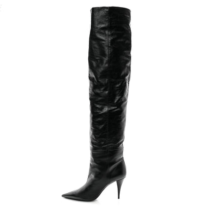 Saint Laurent Calfskin Kiki Over The Knee Boots 39 Black 1 of 7