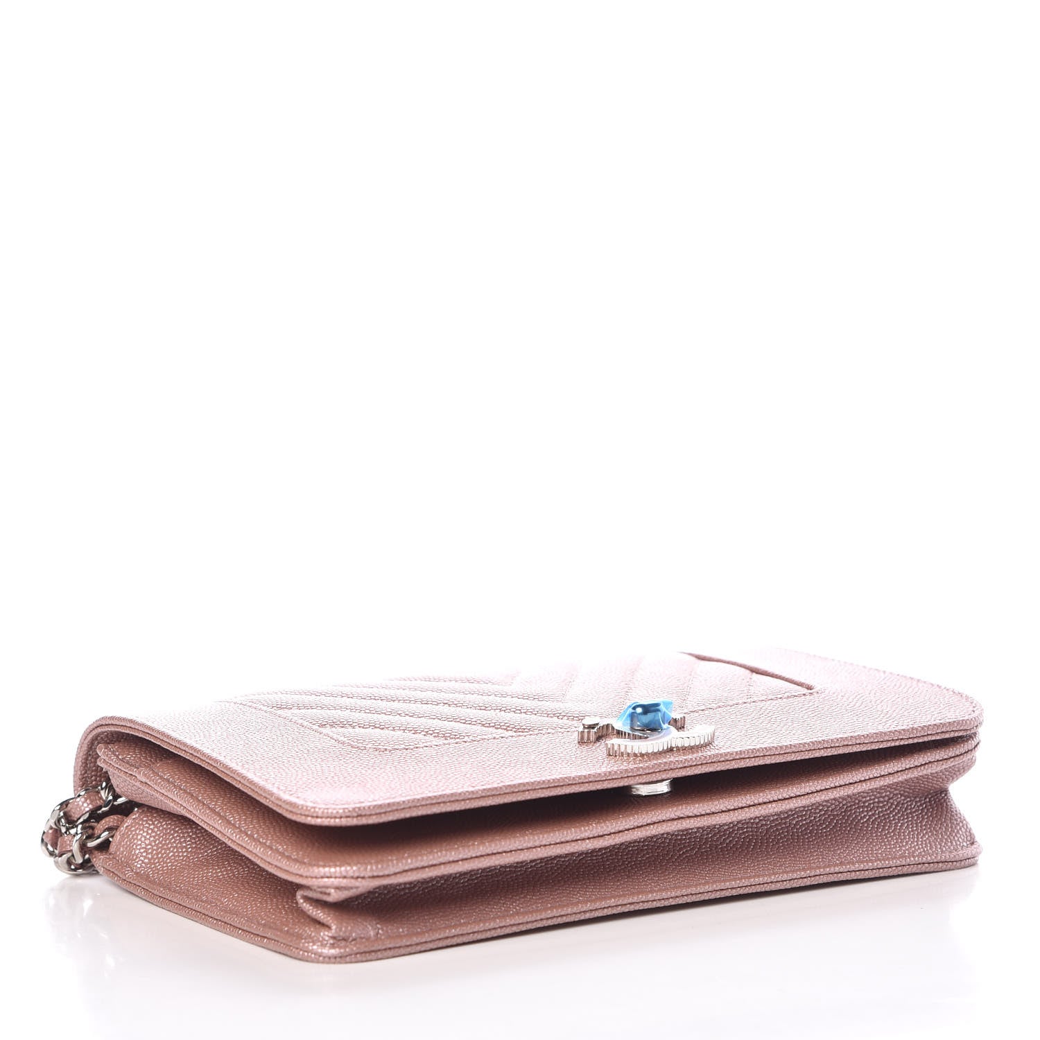 Chanel Metallic Caviar Chevron Quilted Vintage Mademoiselle Wallet On Chain WOC Pink 4 of 11