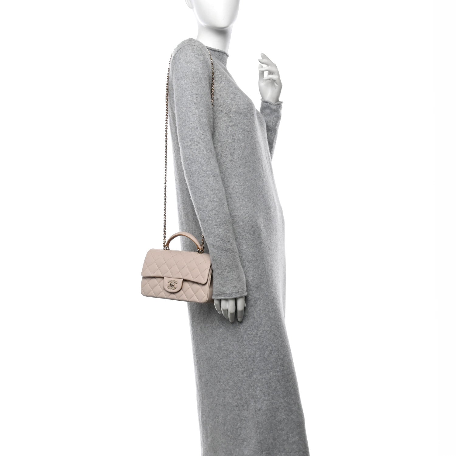 Chanel Lambskin Quilted Bi-Color Mini Top Handle Rectangular Flap Ecru Dark Beige 2 of 11