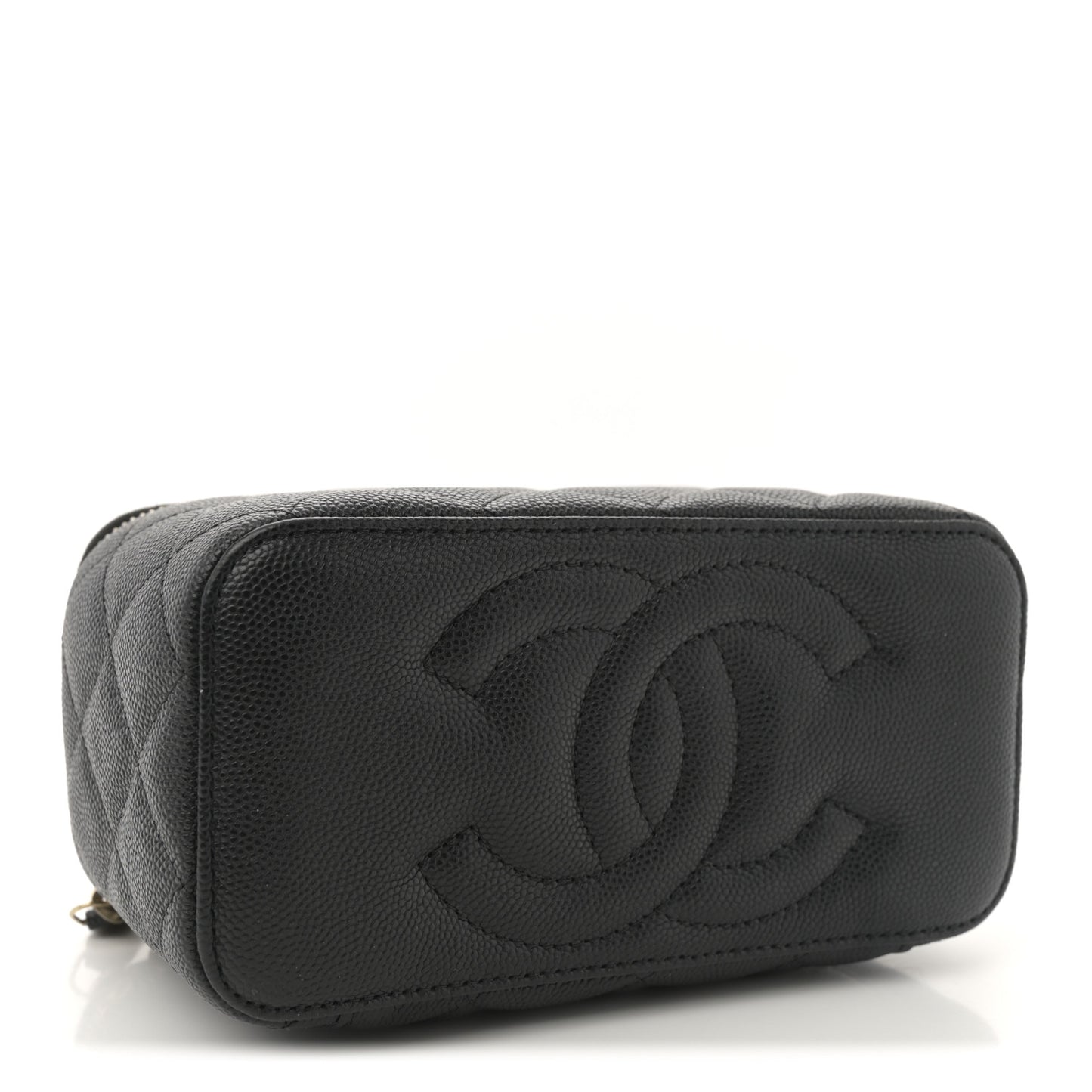 Caviar Quilted Small Vanity Case With Chain Black