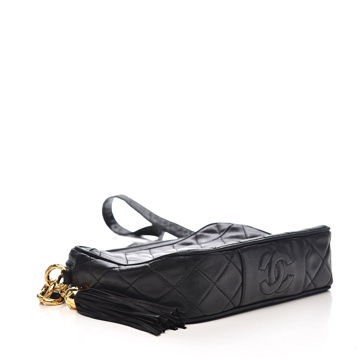 Lambskin Quilted CC Tassel Camera Case Black