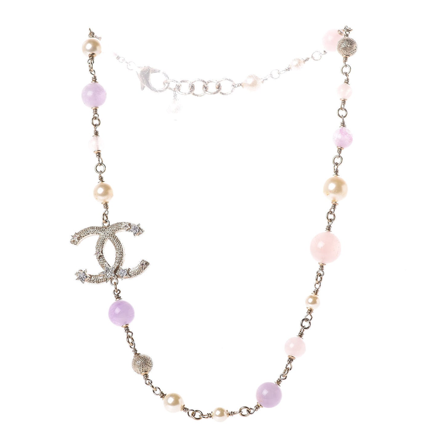 Crystal Pearl Beaded Star CC Short Necklace Silver Purple