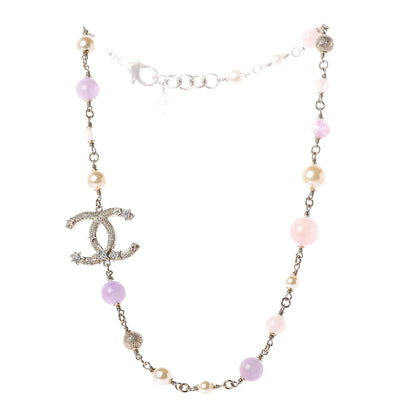 Chanel Crystal Pearl Beaded Star CC Short Necklace Silver Purple 3 of 6