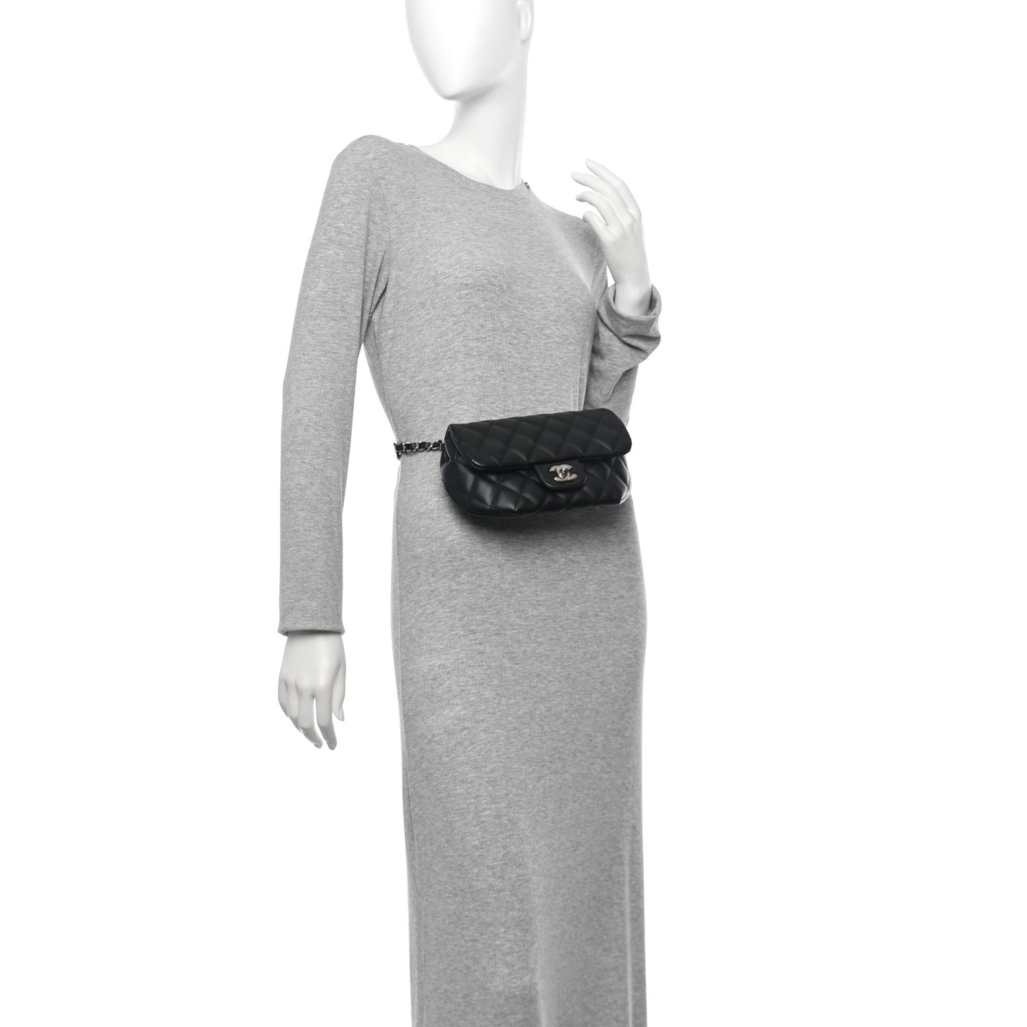 Calfskin Quilted CC Uniform Flap Belt Bag Black