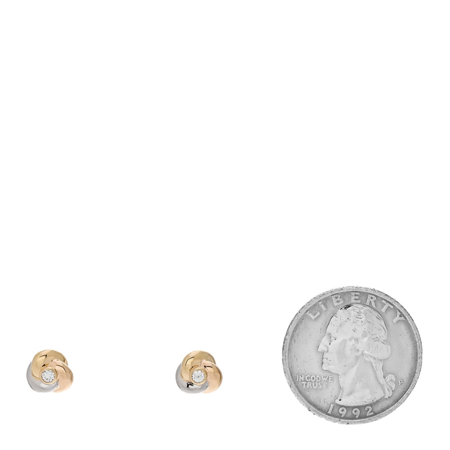 18K Pink Yellow White Gold Diamond Trinity Stud Earrings