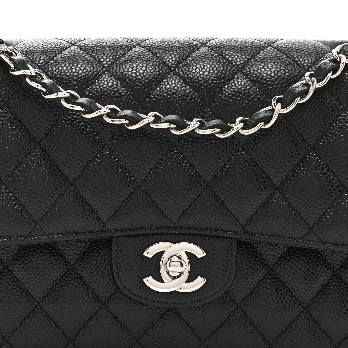 Caviar Quilted Medium Double Flap Black