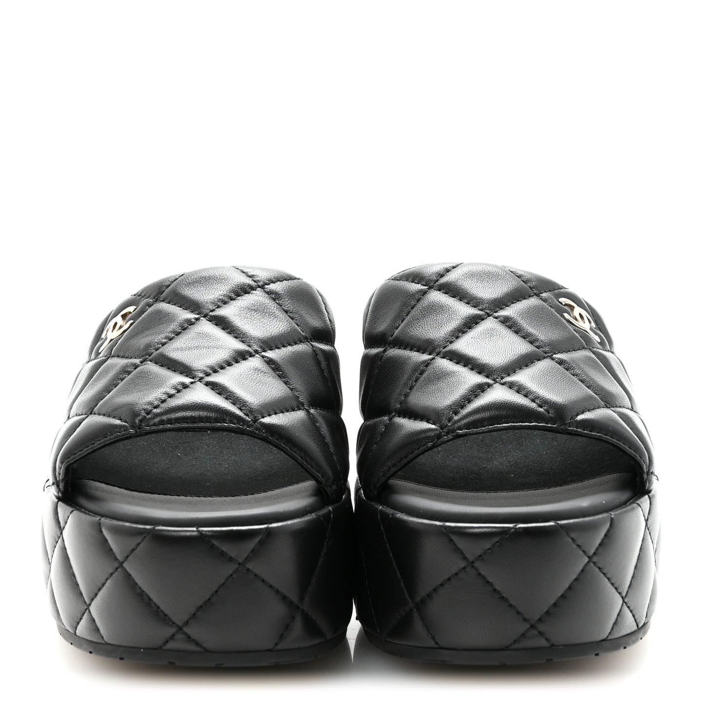 Lambskin Quilted CC Mules Wedge Sandals 39 Black