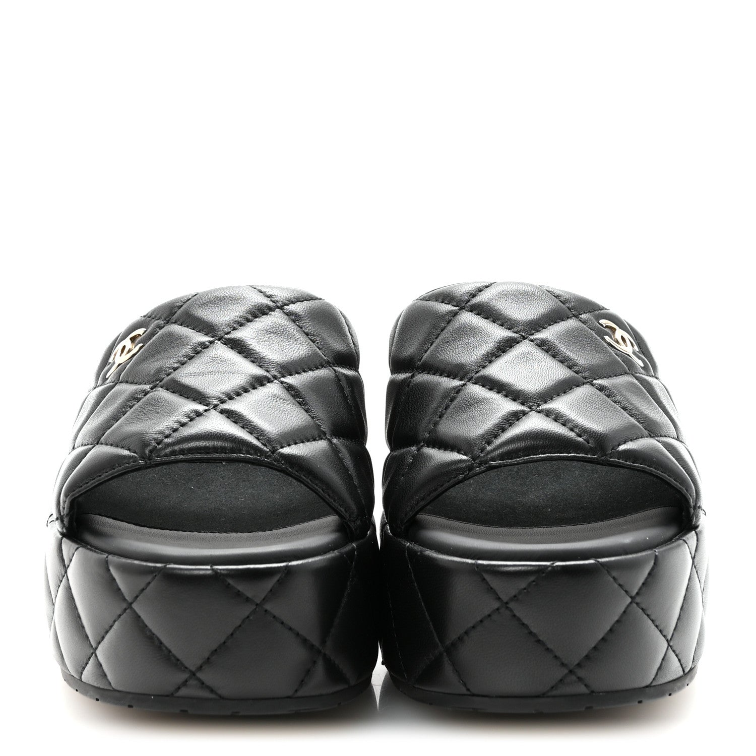 Chanel Lambskin Quilted CC Mules Wedge Sandals 39 Black 3 of 10