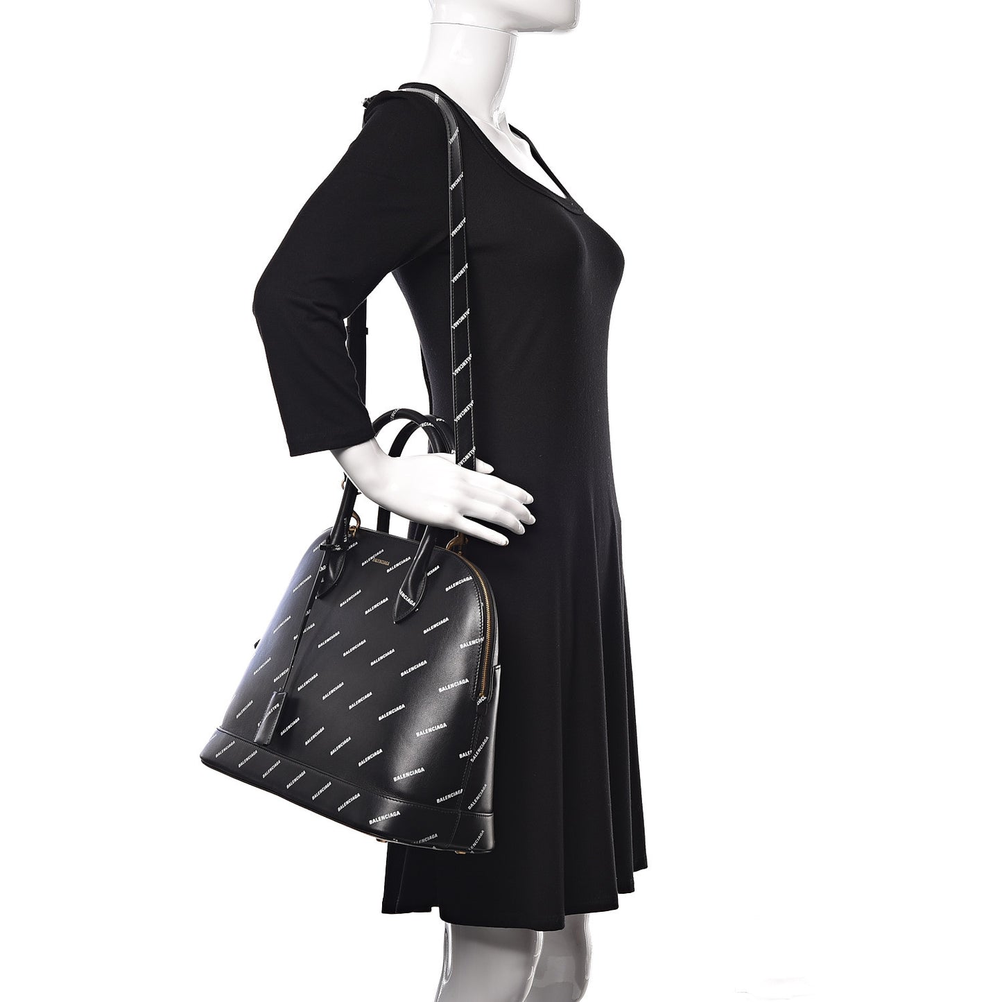 Calfskin Allover Logo M Ville Top Handle Bag Black
