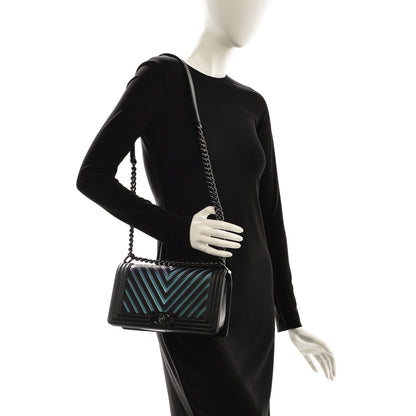 Chanel Calfskin Painted Chevron Embossed Medium Boy Flap Black 2 of 9