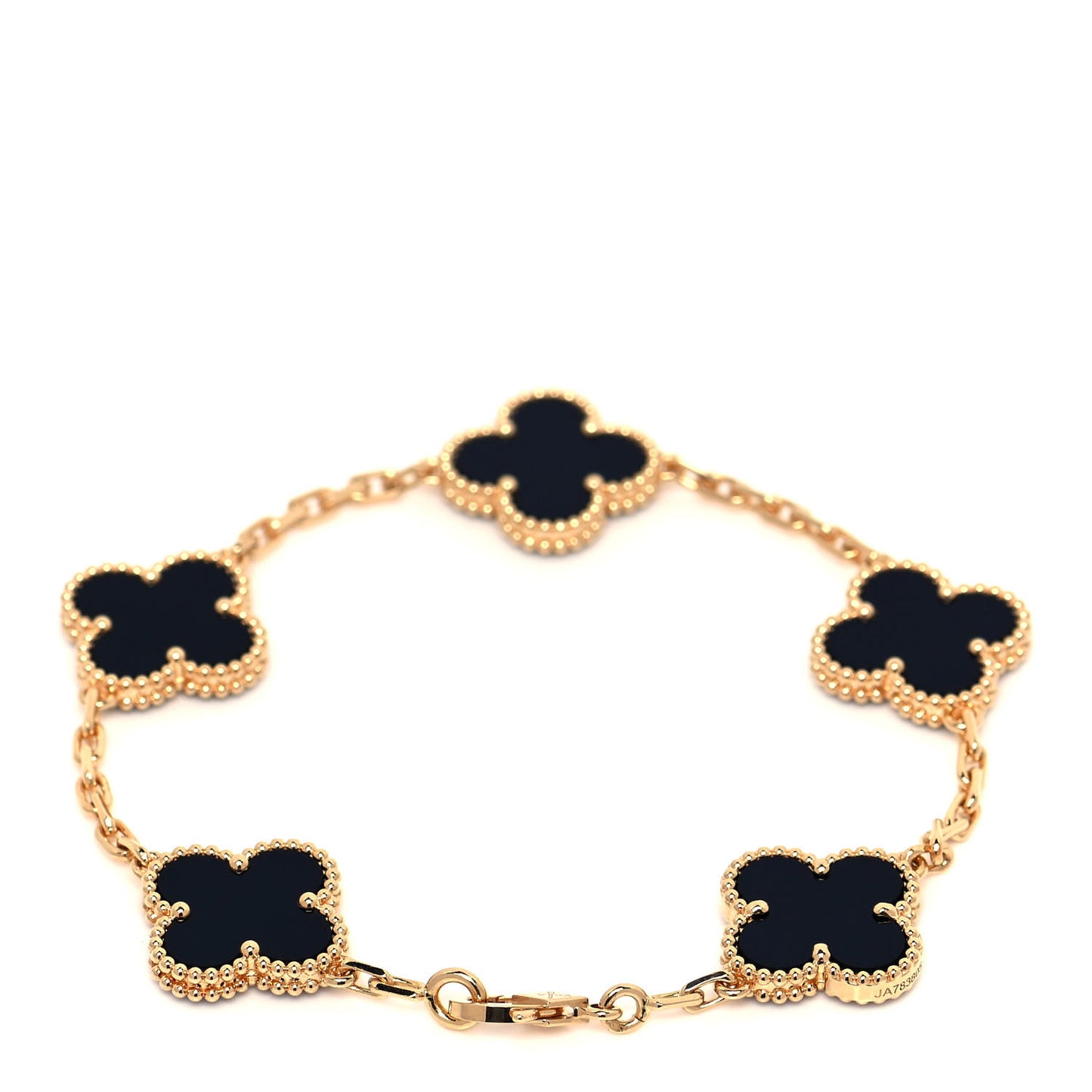 18K Yellow Gold Black Onyx 5 Motifs Vintage Alhambra Bracelet