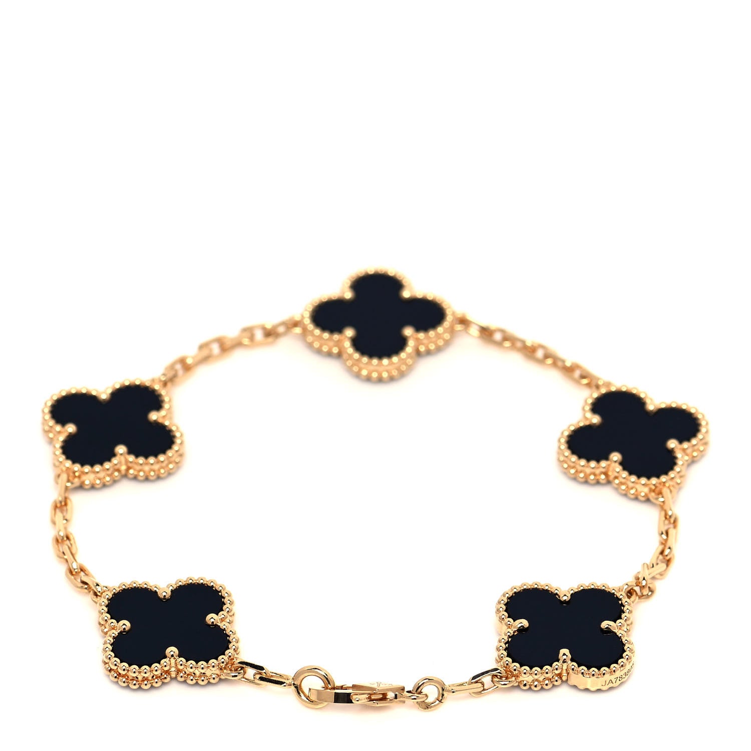 Van Cleef & Arpels 18K Yellow Gold Black Onyx 5 Motifs Vintage Alhambra Bracelet 3 of 6