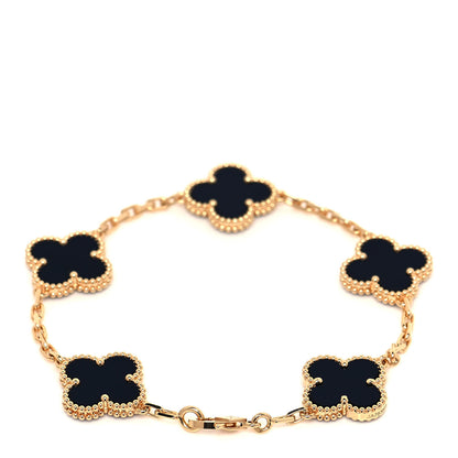 Van Cleef & Arpels 18K Yellow Gold Black Onyx 5 Motifs Vintage Alhambra Bracelet 3 of 6