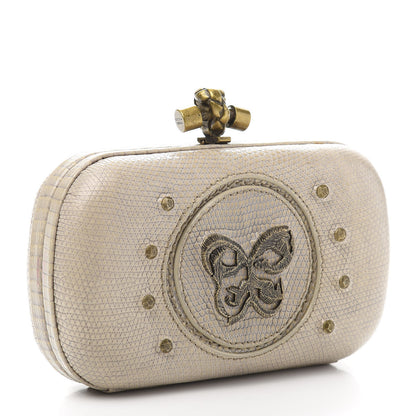 Bottega Veneta Lizard Studded Knot Clutch Light Beige 3 of 9