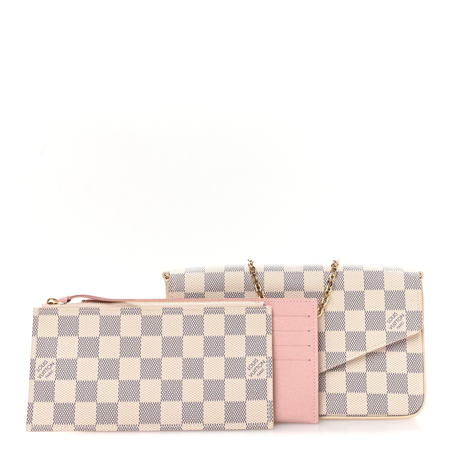 Louis Vuitton Damier Azur Pochette Felicie Chain Wallet Rose Ballerine 3 of 11
