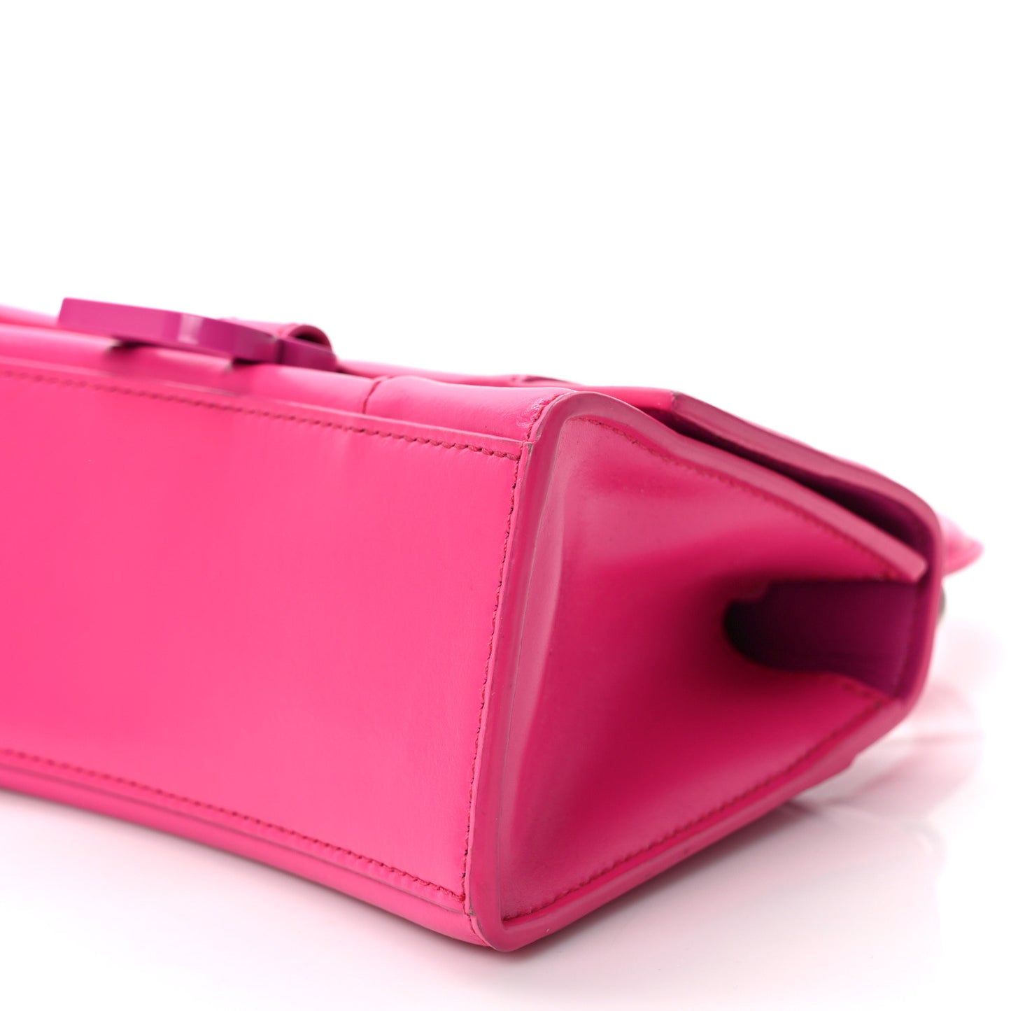 Shiny Box Calfskin Tonal B Hourglass Top Handle Bag XS Fuchsia