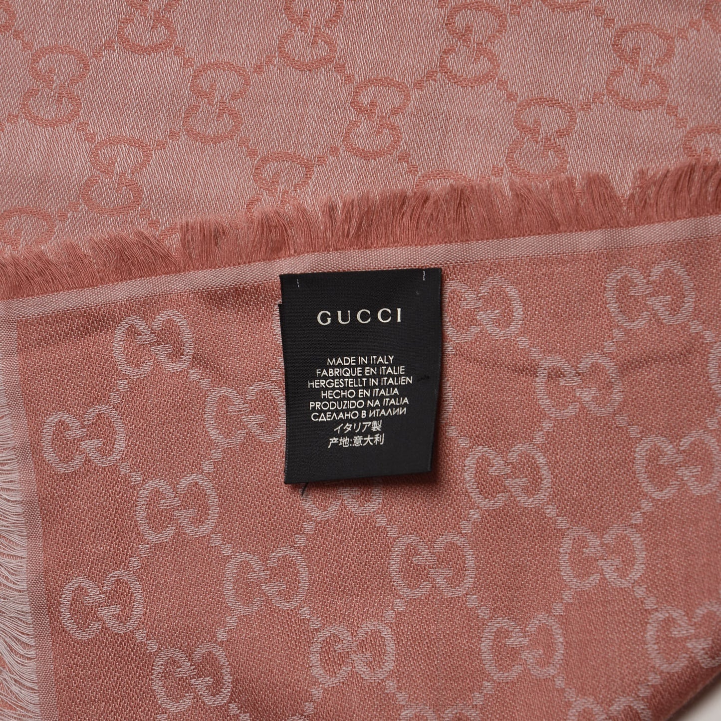 Wool Silk Monogram GGWeb Fringe Shawl Old Rose Pink