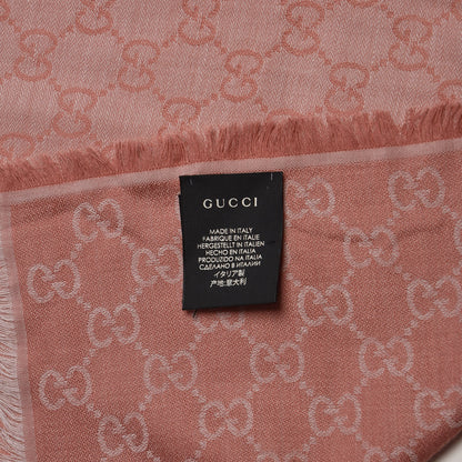 Gucci Wool Silk Monogram GGWeb Fringe Shawl Old Rose Pink 3 of 4