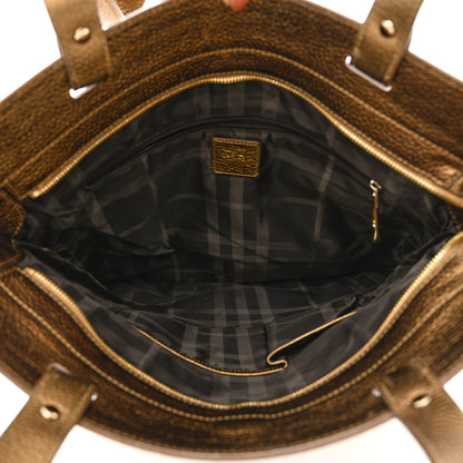 Burberry Metallic Calfskin Nova Check Medium Tote Gold 5 of 11