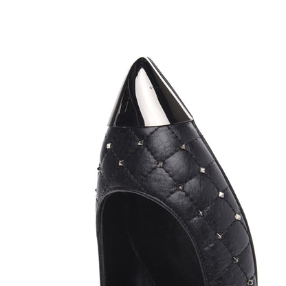 Valentino Garavani Crackled Lambskin Rockstud Spike Captoe Ballerina Flats 39.5 Black 9 of 10