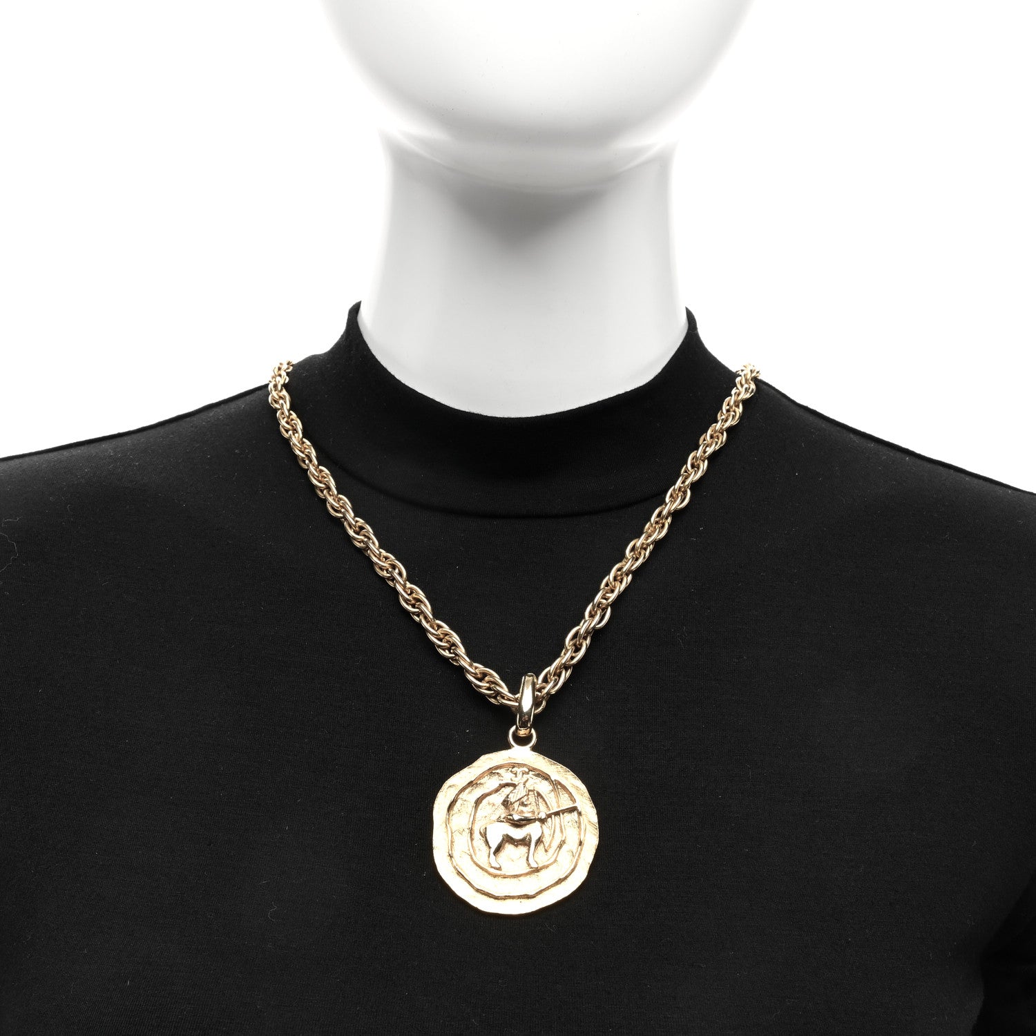 Chanel Metal Zodiac Sagittarius Medallion Chain Necklace Gold 2 of 4