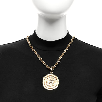 Chanel Metal Zodiac Sagittarius Medallion Chain Necklace Gold 2 of 4
