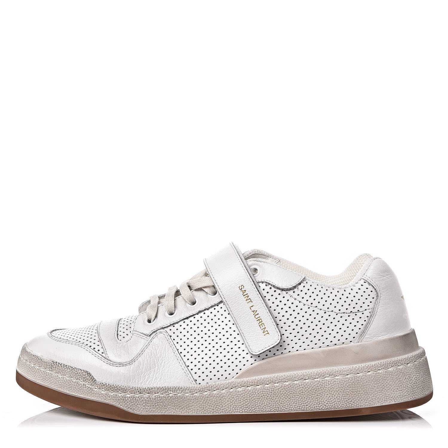 Saint Laurent Perforated Calfskin Mens Jeddo Sneakers 43 White 1 of 19