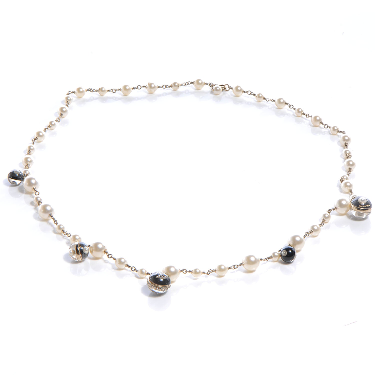 Chanel Pearl Crystal CC Beaded Long Necklace 3 of 5