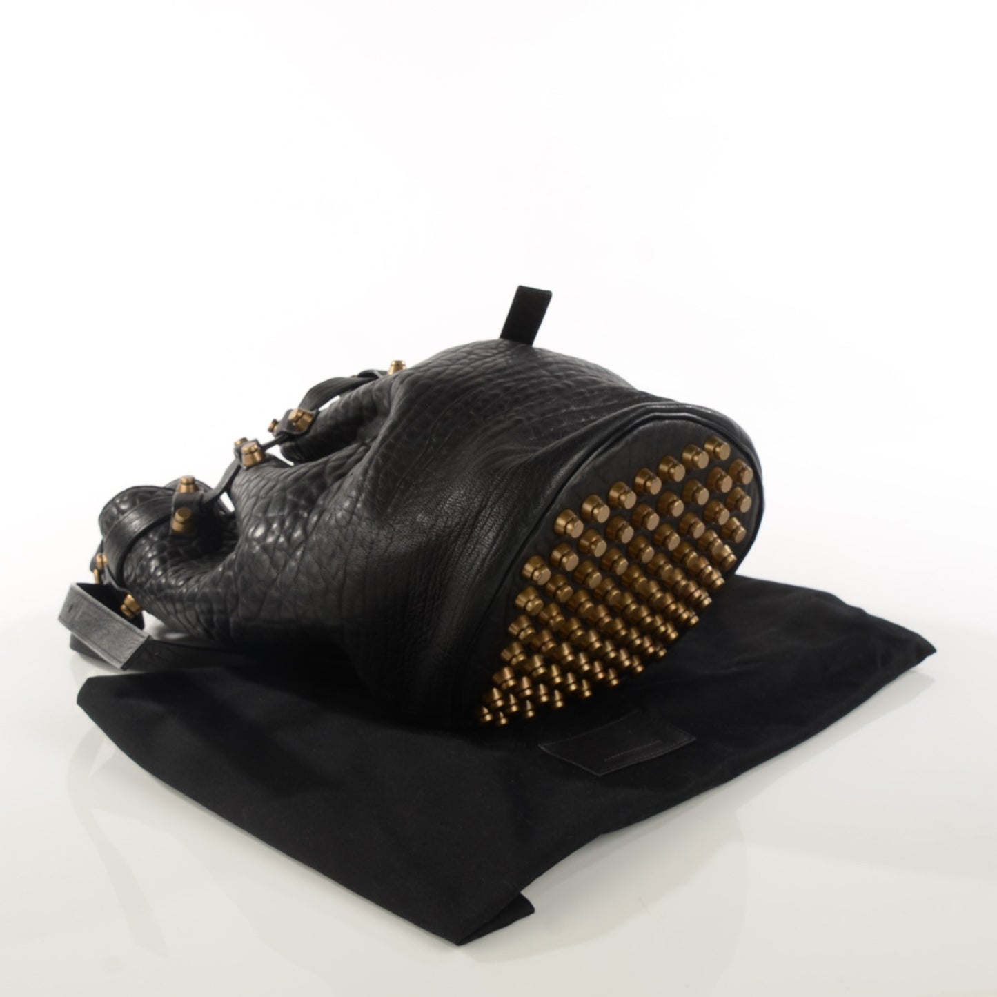 Pebbled Lambskin Diego Bucket Bag Black Antique Brass Hardware
