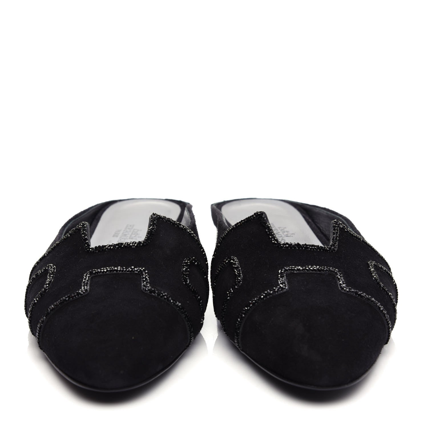 Hermes Suede Goatskin Rhinestone Roxane Mules 37 Black 5 of 10