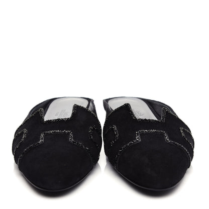 Hermes Suede Goatskin Rhinestone Roxane Mules 37 Black 5 of 10