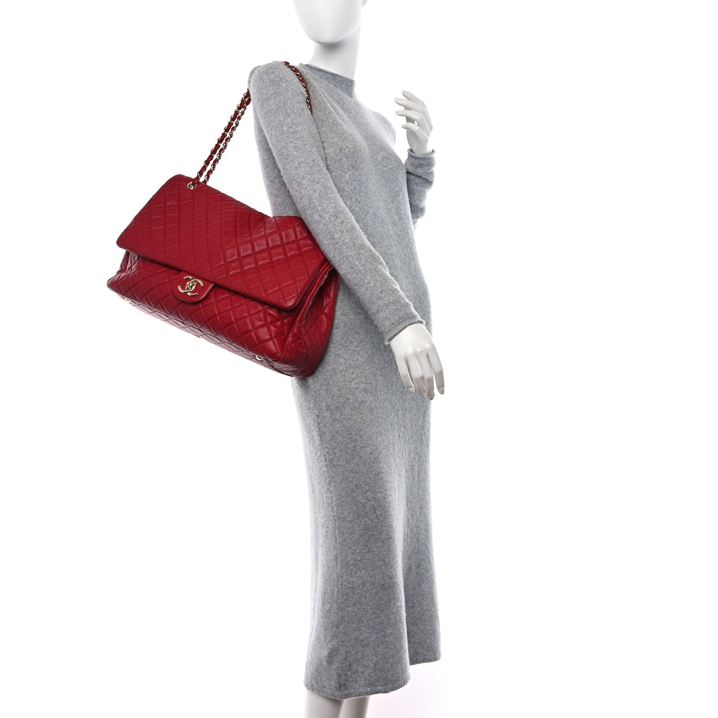 Calfskin Quilted XXL Travel Flap Bag Red