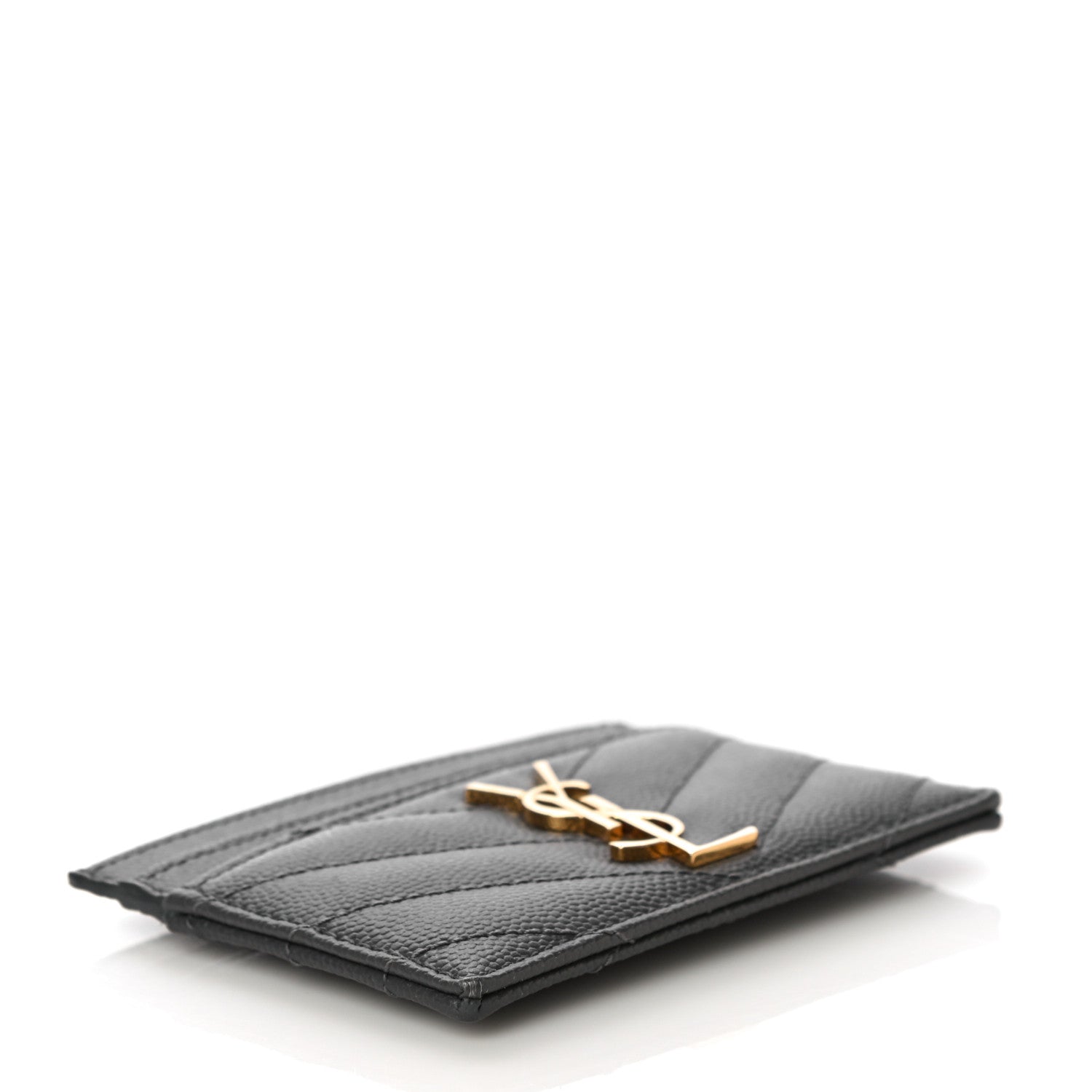 Saint Laurent Grain De Poudre Matelasse Chevron Monogram Credit Card Case Storm 4 of 10