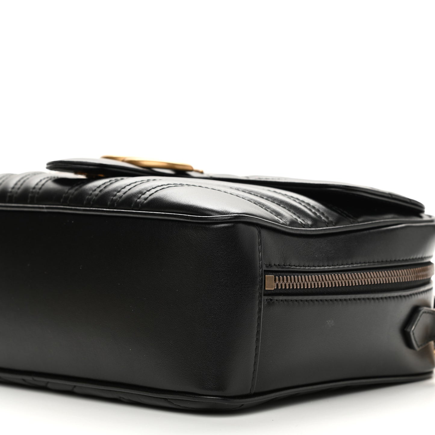 Calfskin Matelasse Sylvie Web Small GG Marmont Top Handle Shoulder Bag Black