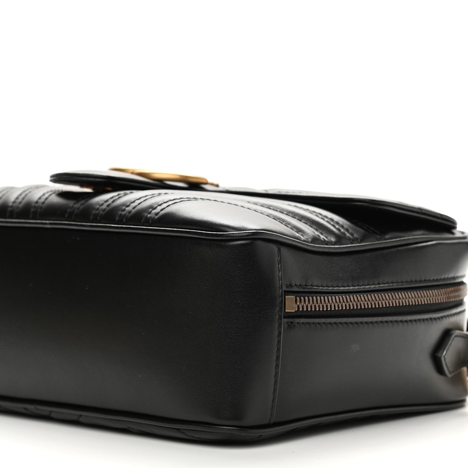 Gucci Calfskin Matelasse Sylvie Web Small GG Marmont Top Handle Shoulder Bag Black 10 of 11