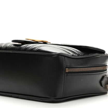 Gucci Calfskin Matelasse Sylvie Web Small GG Marmont Top Handle Shoulder Bag Black 10 of 11