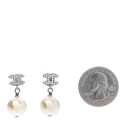 Chanel Crystal Pearl CC Drop Earrings Silver 2 of 5