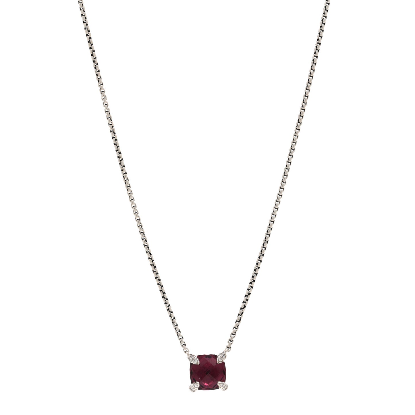 Sterling Silver Diamond Rhodolite Garnet 9mm Petite Chatelaine Pendant Necklace
