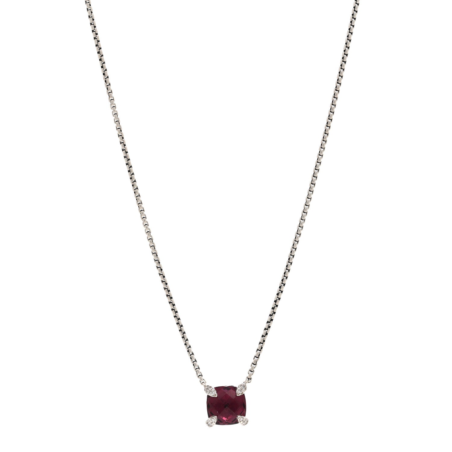 David Yurman Sterling Silver Diamond Rhodolite Garnet 9mm Petite Chatelaine Pendant Necklace 1 of 4