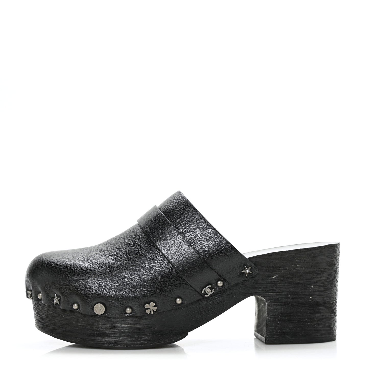 Calfskin CC Lucky Charms Studded Clogs 40 Black