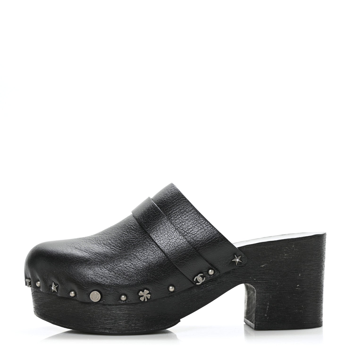 Chanel Calfskin CC Lucky Charms Studded Clogs 40 Black 1 of 8