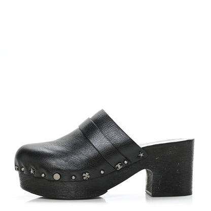 Chanel Calfskin CC Lucky Charms Studded Clogs 40 Black 1 of 8