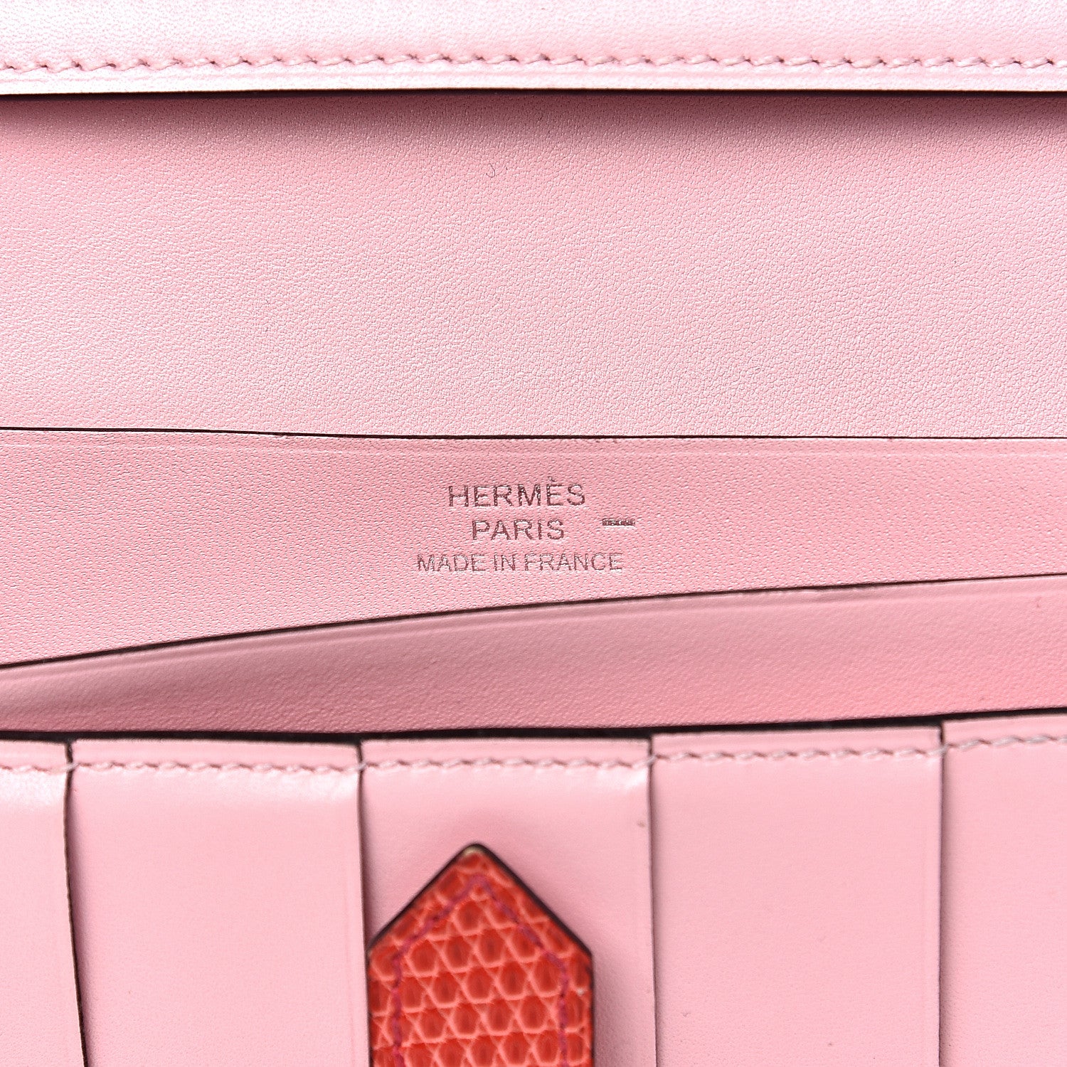 Hermes Tadelakt Lizard Bearn Gusset Wallet Rose Sakura Bougainvillea 5 of 10