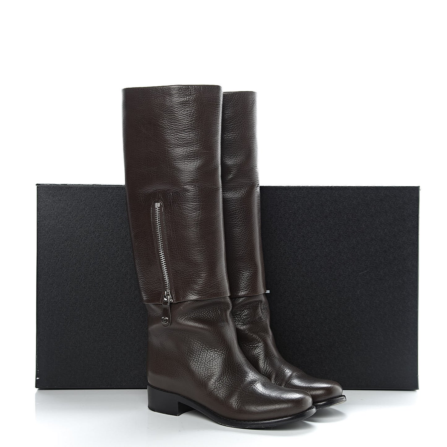 Calfskin High Boots 38 Dark Brown