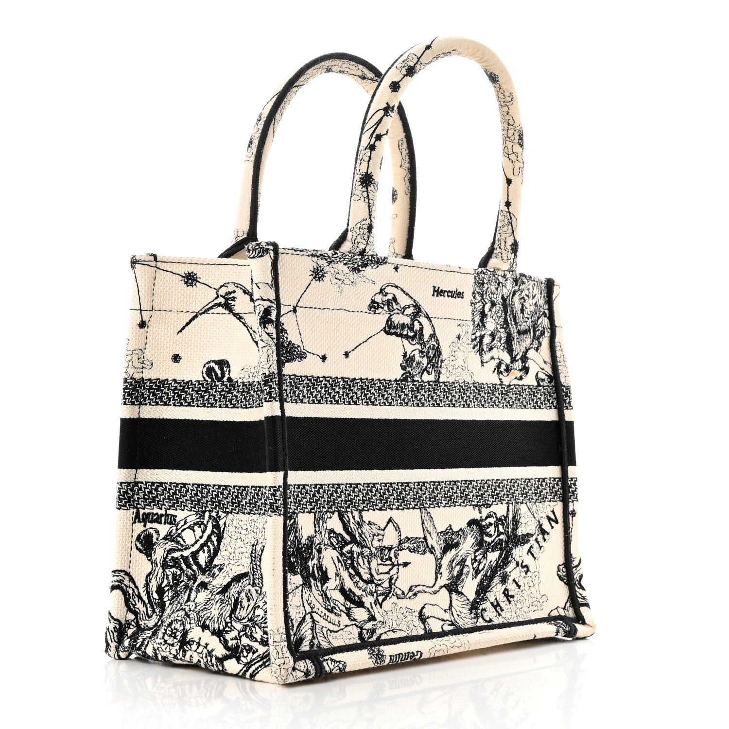 Christian Dior Canvas Embroidered Small Zodiac Toile De Jouy Book Tote Latte 3 of 10
